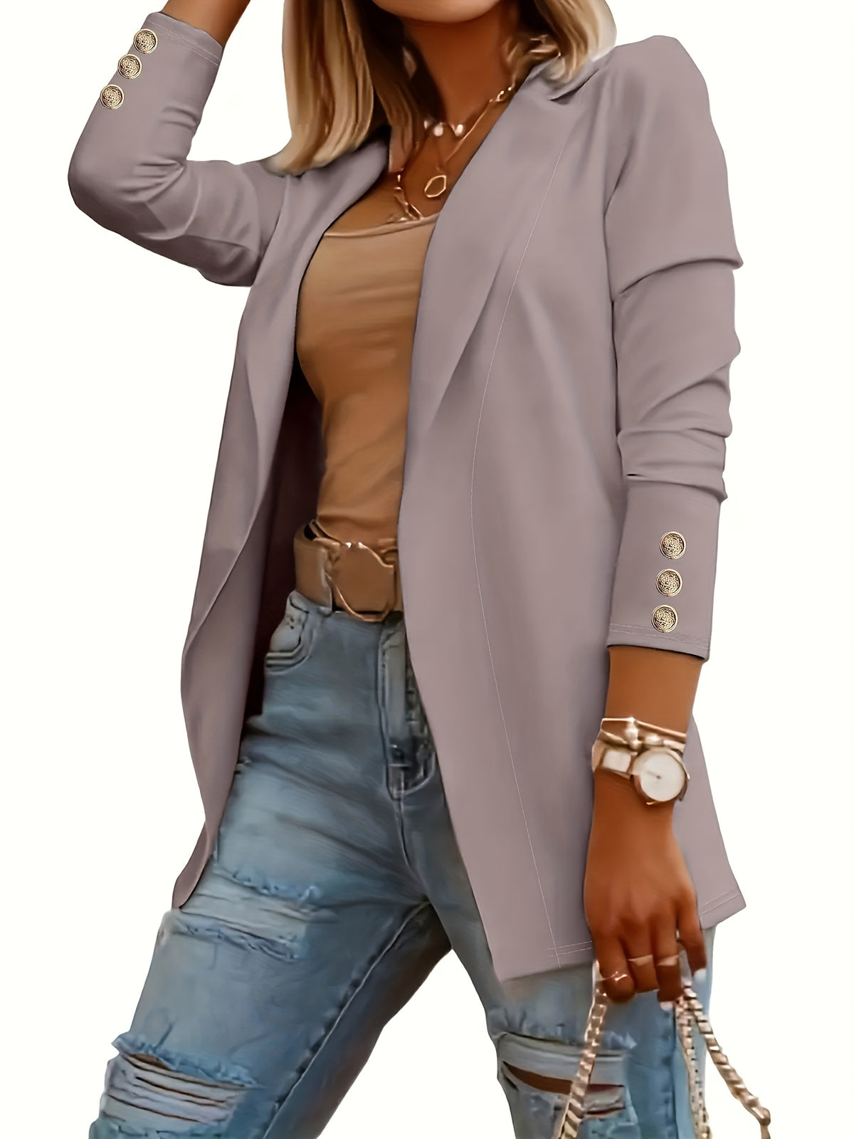 Women's Cardigan Coat Solid Color Midi Length Flap Collar Long Sleeve Decorative Button Open Front Knit Cardigan Sweater Coat