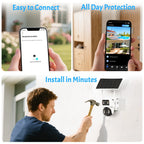 4G LTE Solar Security Camera Outdoor 8MP – 360° Pan Tilt Dual Lens, IP65 Weatherproof, PIR Motion Detection, Color Night Vision, Two-Way Audio & App Control, US Networks Only, No WiFi Required