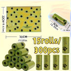 Dog Waste Bags 15 Rolls 300 Count Leak-Proof Odor-Proof - Thick Polyethylene Poop Bags with Cute Paw Print Design for Dogs & Cats, Easy-Tear Rolls, Durable Pet Waste Cleanup Bags for Walks & Outdoor Use