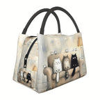 Insulated Lunch Tote Bag with Cute Cat Design – Reusable Polyester Cooler Bag with Zipper Closure, Portable & Easy to Clean, Ideal for Work, Picnics, Beach, Hiking & Everyday On-the-Go Meals
