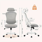 Ergonomic High-Back Mesh Office Chair with Flip-Up Arms Adjustable Headrest Lumbar Support & Wheels - Rolling Computer Desk Chair for Home Office Bedroom Study Pink Grey Black