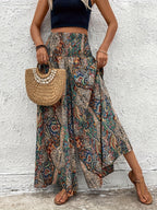Women's Bohemian Wide Leg Pants High Waist Elastic Waist Paisley Floral Print Casual Flowy Trousers Spring Summer Fall S M L XL Multicolor