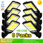 Solar Security Wall Light 108COB LED Motion Sensor with Remote Control – 3 Working Modes, Outdoor Waterproof Spotlight for Garden Patio Porch Garage Door – 2/4/6/8 Pack, Holiday Gift