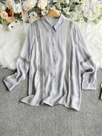 Women's Lace Patchwork Button-Up Long Sleeve Shirt Elegant Semi-Sheer Blouse White XS S M L XL XXL Vacation Date Office Fashion Top