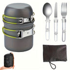 304 Stainless Steel Camping Cookware Set with Foldable Storage – Durable Compact Pot with Knives & Forks Utensils for Outdoor Backpacking Hiking Picnics & Camping, Green & Orange, Lightweight Camp Kitchen Kit
