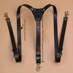 Men's Faux Leather Suspenders - Retro Adjustable Y-Back Braces with Rivet Detail, Elegant Vintage Clip-On Suspenders for Daily Formal Wedding & Party Wear, Great Gift for Him
