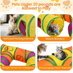 Collapsible Cat Tunnel H-Shape 4-Way with Interactive Play Balls – Washable Tear-Resistant Cat Tube for Indoor Play & Hide-and-Seek, Durable Kitten Entertainment Toy, Iridescent Rainbow & More Colors