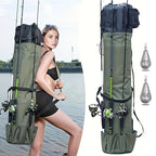 Fishing Rod Bag Large Capacity Folding Durable Fishing Gear Carrier Bag Multifunctional Rod Holder Case with Two Lead Weights Fits Multiple Rods Tackle Organizer for Freshwater Saltwater Fishing