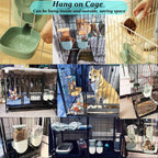 Hanging Cage Pet Feeder & Waterer Set 35oz - Auto Gravity Food & Water Dispenser for Cats Dogs Rabbits Chinchillas Ferrets Hedgehogs - Battery-Free Cage Mount Feeding Station for Small Animals (Green)