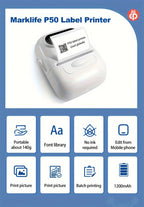 P50 Portable Bluetooth Thermal Label Printer – Wireless Mini Label Maker for Home, Office, Retail, Clothing, Jewelry & Food, Compatible with Android & iOS, Includes 40x30mm White Label Roll