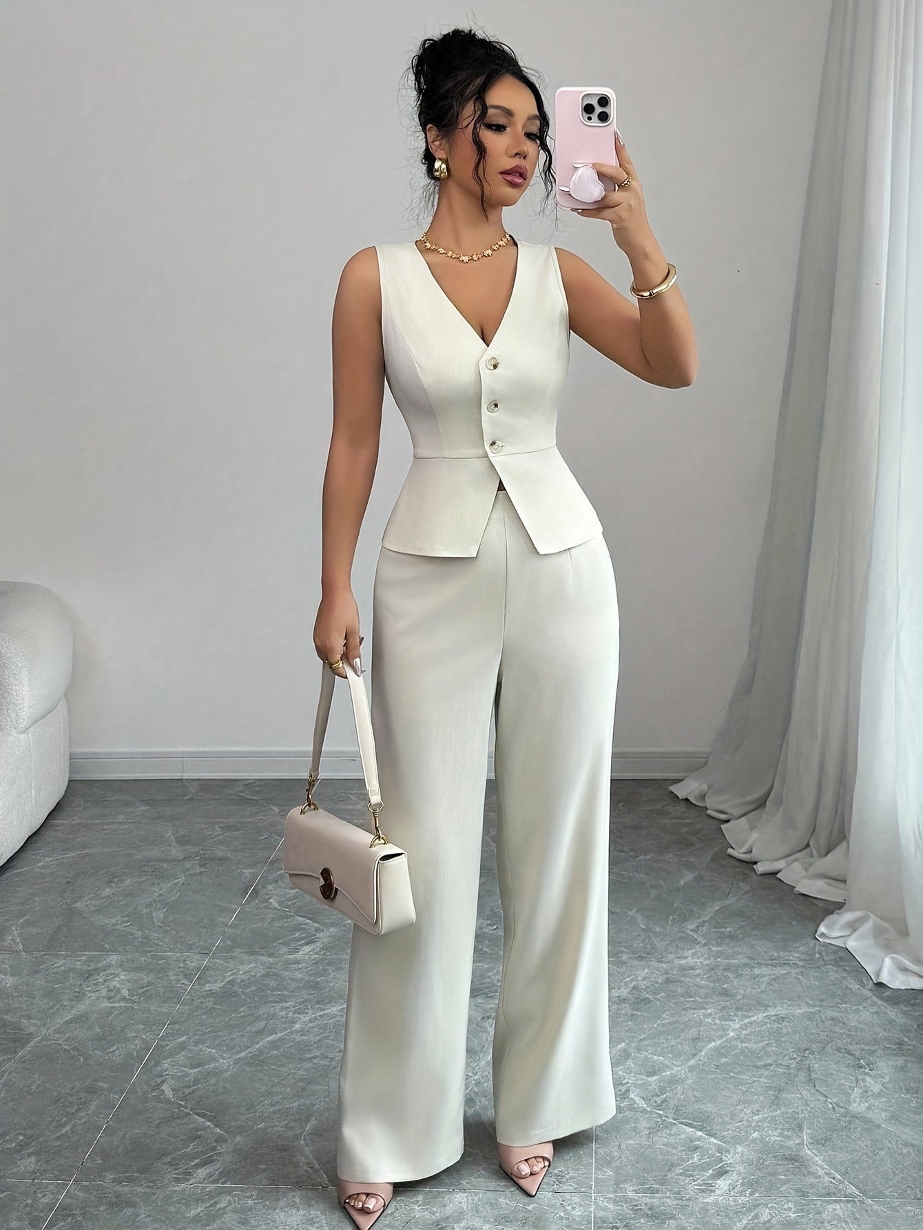 Women's Sleeveless Vest and Pants Set Elegant Office Two Piece Suit Summer Business Casual Workwear Outfit Black White Navy Burgundy XS-XL