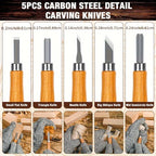 Wood Carving Knife Set PU Case 15-23 Piece Whittling Kit Chisel Hook Detail Geometric Knife Safety Gloves Leather Strop Basswood Block Art Craft Gift