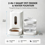Automatic Pet Food & Water Dispenser 2-in-1 Set – 121oz Auto Cat Food Feeder + 60oz Water Fountain with No-Jam Design for Indoor Cats & Small Dogs