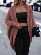 Women's Oversized Open Front Knit Cardigan Coat Long Sleeve Batwing Solid Color Sweater Jacket Fall Winter Casual Elegant Outerwear S-XXL