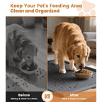 Waterproof Pet Feeding Mat 36"x24" Large Non-Slip Dog & Cat Food Mat – Raised Edges, Diversion Grooves, Easy to Clean, Dog Bowl Mat for Food & Water, Grey
