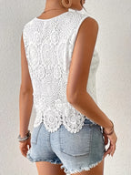 Women's Crochet Hollow Out Sleeveless Top – Round Neck Solid Color Boho Beach Cover-Up for Vacation, Summer & Casual Fashion