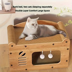 Cardboard Cat Scratching House – Durable Hideout & Bed with Feather Wand Toy, Ventilated Indoor Cat Scratcher, Available in 17.7" & 22" Sizes