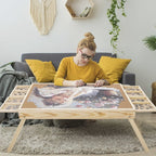 Wooden Jigsaw Puzzle Table with Folding Legs - 4 Drawers & 16 Sorting Grids, Portable Puzzle Board for 1000 Piece Puzzles, Natural Wood Storage & Organization Tray for Adults & Kids, Home & School