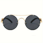 Round Metal Frame Gradient Sunglasses for Men & Women – Luxury Double Bridge, Leopard Detail Hinges, Gradient PC Lenses, Includes Case, Chic Vacation & Street Style Eyewear