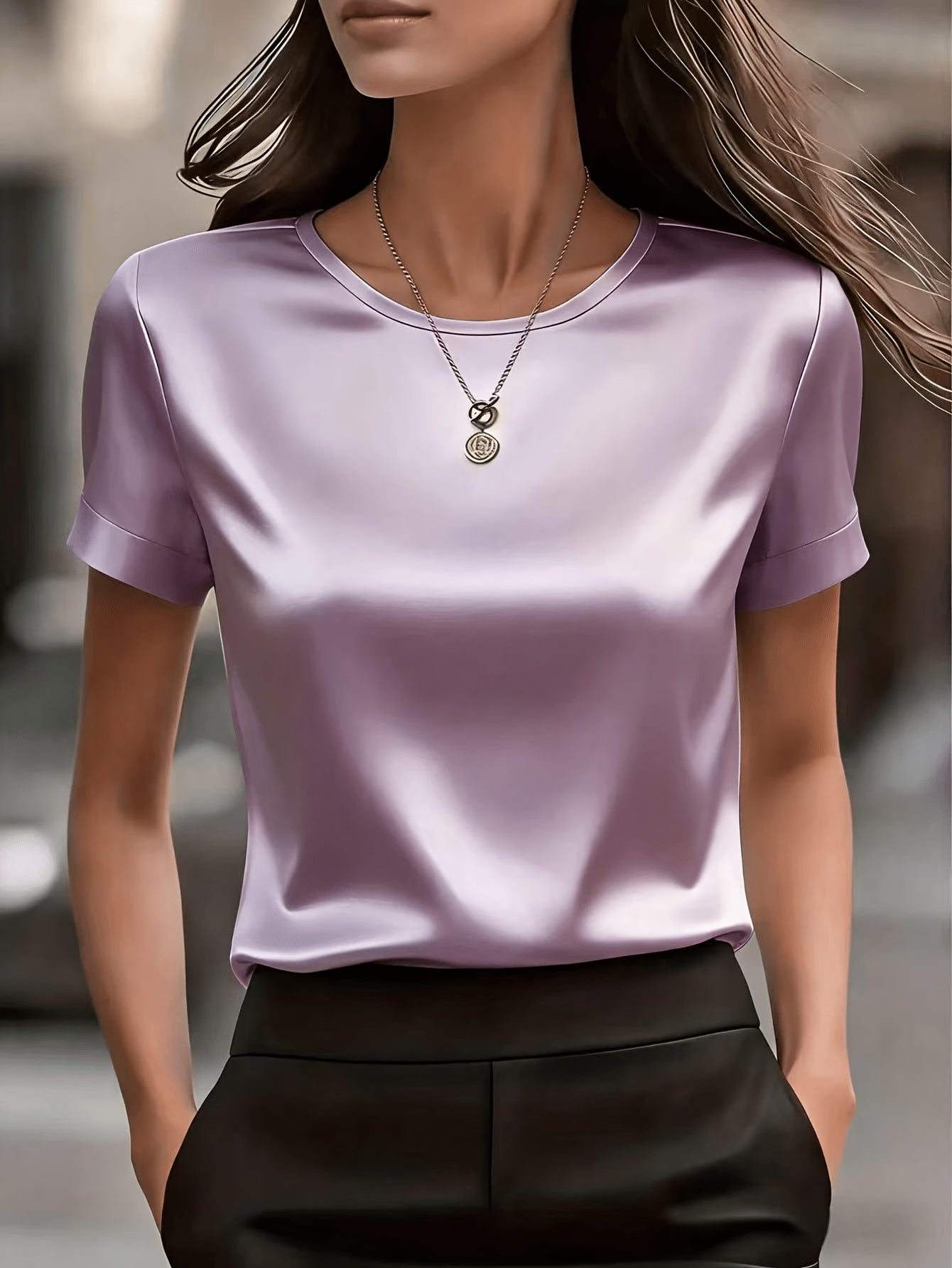 Women's Slim-Fit Elegant Office T-Shirt – Solid Color Formal Fitted Top for Work, Business Casual & Everyday Professional Style