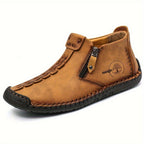 Men's Ankle Boots Hand-Stitched Casual Loafers Slip-On Outdoor Work Shoes for Men – 4 Colors, Sizes US 7.5-12.5, Durable Non-Slip Sole