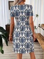 Women's Leopard Print V-Neck Fit & Flare Twist Dress - Knit Polyester Stretch Midi Dress Blue S M L XL XXL Casual Party Date Night Fashion