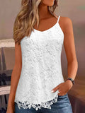 Women's V-Neck Lace Patchwork Camisole Top - Sleeveless Knit Tank Top in 8 Colors S-XXL, Elegant Summer Outfit