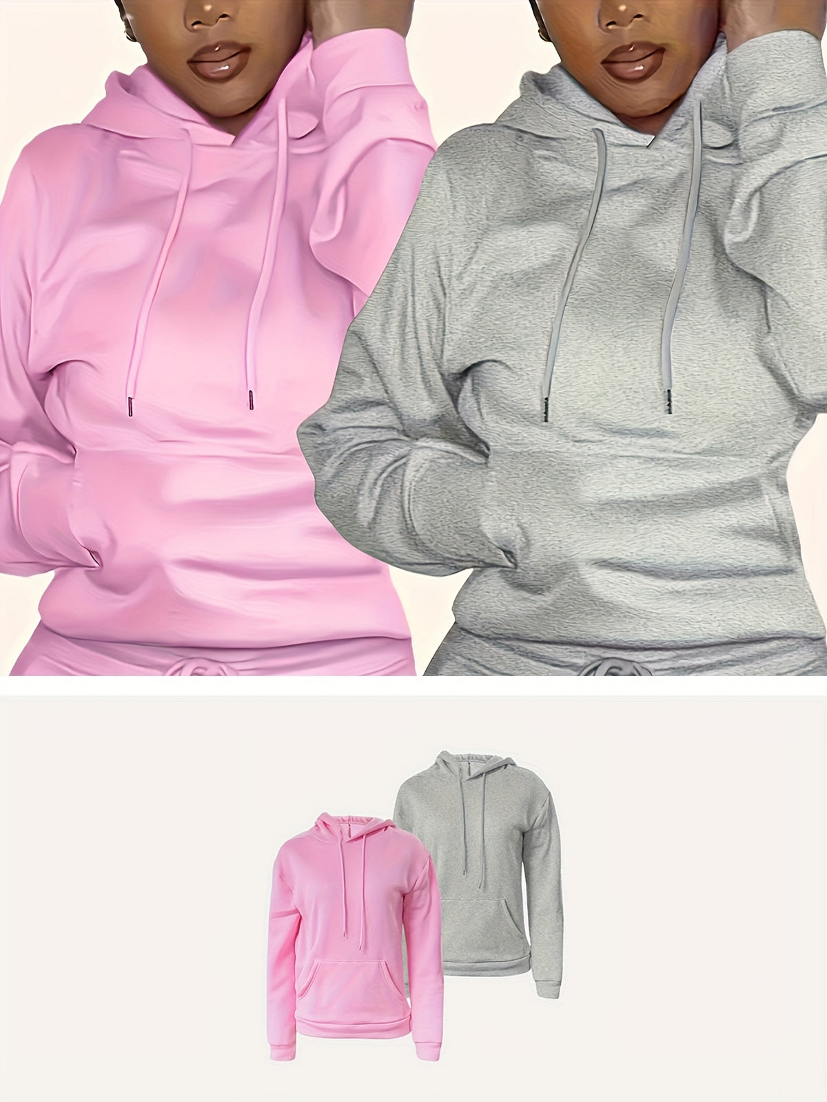 Women's Hoodies Set 2 Piece Long Sleeve Pullover Hoodie Sweatshirt with Pockets Solid Color Cozy Fall Winter Tops XS-XXL