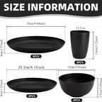 Black Wheat Straw Tableware Set – 16/32 Piece Unbreakable Eco-Friendly Plates Dessert Plates Bowls & Cups for 4-8 People, Outdoor Camping Party Wedding Halloween Kitchen Accessories