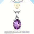 925 Sterling Silver Natural Gemstone Oval Cut Pendant Necklace for Women – Amethyst Citrine Garnet Peridot Topaz Multi-Faceted Fine Jewelry, Elegant Dating Daily Gift for Girls