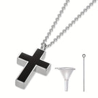 Stainless Steel Cremation Urn Necklace for Ashes – Memorial Keepsake Pendant for Pet, Human & Loved Ones with Filling Kit, Cross & Sympathy Jewelry Gift for Loss