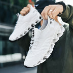 Men's Breathable Running Shoes Lightweight Fish Scale Fabric Upper Durable Outsole Low Top for Running Hiking Walking Casual Sports White Black US 7-13.5