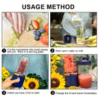 Portable Personal Blender Juicer 1500mAh USB Rechargeable – Food Grade ABS Double Cup Fruit & Vegetable Smoothie Maker, Multifunctional Mini Juicer for Home, Travel & Gym, Gift Box Included