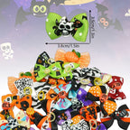 20pcs Halloween Dog Hair Bows with Rubber Bands – 40mm Yorkie Puppy Grooming Ribbons in Mixed Colors & Patterns – Cute Holiday Pet Hair Accessories for Small Dogs & Cats