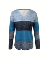 V-Neck Long Sleeve Top Women Geometric Print Casual Shirt Spring Summer Fall Stretchy Polyester Elastane Coffee Peacock Blue S M L XL XXL