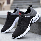 Men's Air Cushion Athletic Sneakers – Breathable Lace-Up Casual Sports Shoes with Slip-Resistant Sole, Black & White or Black Blue, Sizes US 6.5–11.5, Sporty Urban Style