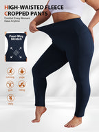 Women's Plus Size Yoga Pants with Pockets – High-Waist Fleece-Lined Warm Leggings for Fall & Winter, Tight-Fitting Elastic Sports Base Layer Pants, Sizes 1XL-5XL in Black, Gray, Burgundy & Navy