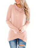 Women's Turtleneck Hooded Sweater Waist-Cinching Drawstring Pullover | Long Sleeve Raglan Hoodie in Pink Black Olive Green S M L XL XXL