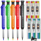 Carpenter Pencil Set with Sharpener & Refills, Heavy Duty Mechanical Woodworking Pencils for Construction, Drafting & Marking, Flat Pencils with Portable Case – 2, 3, 4 or 6 Piece Sets Available
