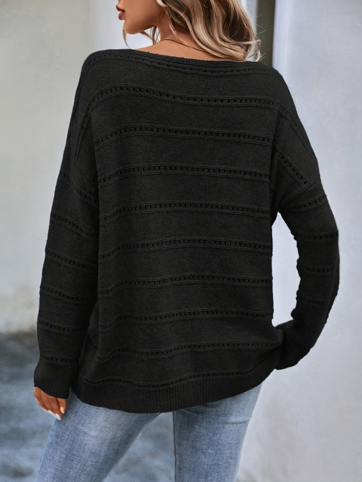 Women's Off-Shoulder Sweater - Solid Color Boat Neck Loose Knit Pullover | Casual Cozy Fall Winter Top Oversized Fashion Ladies Sweater