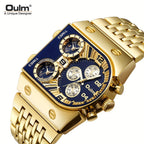 Oulm Men's Multi Time Zone Large Dial Stainless Steel Band Business Quartz Watch Dual Display Black Blue Gift for Him