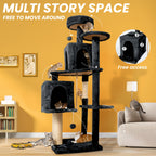 59" Multi-Level Cat Tower for Indoor Cats – Large Cat Tree with Plush Resting Area, Sisal Scratching Post & Hanging Ball Toy – Ideal for Bedroom, Living Room & Multi-Cat Households – Velora