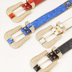 Rhinestone Punk Belt for Women - European American Style Rock & Roll Fashion Belt with Inlaid Rhinestones & Sequins, Zinc Alloy Golden Buckle, Glamorous Party Festival & Everyday Outfit Accessory