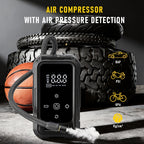 Portable Cordless Tire Inflator – Smart Wireless Air Compressor with Digital Tire Pressure Gauge & LED Light for Cars, Motorcycles, Bicycles & Balls, Type-C Fast Charging