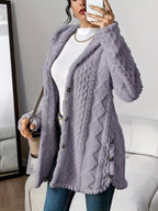 Women's Jacquard Plush Hooded Cardigan Coat – Warm Fuzzy Open Front Sweater Jacket for Autumn Winter