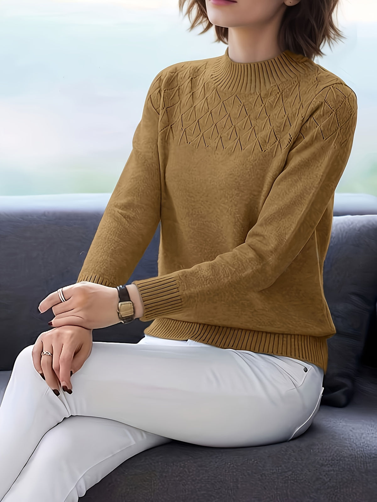 Viscose Sweater Pullover Women Plus Size Round Neck Long Sleeve Knit Top Spring Fall – Elegant Solid Color Stretch Casual Formal Shirt S-XXL