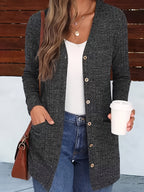 Women's V-Neck Cardigan Coat Buttoned Knit Cardigan with Pockets Solid Color Fall Winter Sweater Coat S-XXL