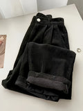 Women's Drapey Straight Casual Trousers - Lazy Style Wide Leg Pants for Women in Black Brown Burgundy Olive Navy Apricot Sizes S-XXL