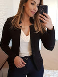 Women's Open Front Blazer Jacket – Loose Fit Notch Lapel Long Sleeve Knit Stretch Casual Chic Blazer with Chest Pocket for Work Office