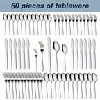 Stainless Steel Flatware Set 60/90 Piece – Silverware for 12-18 People with Gift Box, Steak Knives Salad Forks Dessert Spoons, Dishwasher Safe, for Home Wedding Camping Party Halloween
